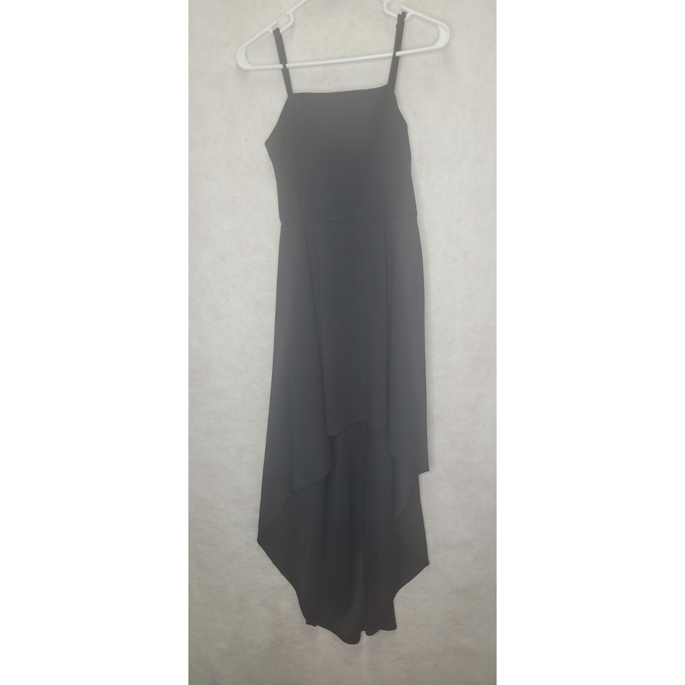 Crystal Womens Black Dress Size 7 Mid Front Long Back Flowy Casual Formal